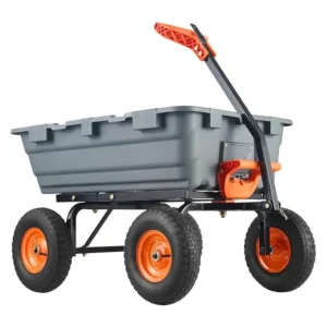 Heavy Duty Garden Dump Cart with Steel Frame for Soil Mulch Firewood 800 LBS Capacity Poly Yard Wagon with 10 Tires Quick Relea