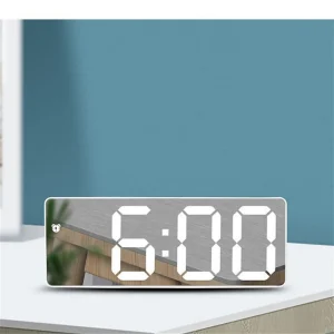Bedside LED Digital Alarm Clock Curved Screen Mirror Finish with Temperature Function Electronic Clock for Home Children Bedroom