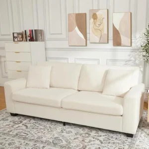 83-inch Living Room Sofa, Modern Comfortable Sofa with Deep Seat, Wide Armrests, Removable Cover, Teddy Velvet Three-seater Sofa
