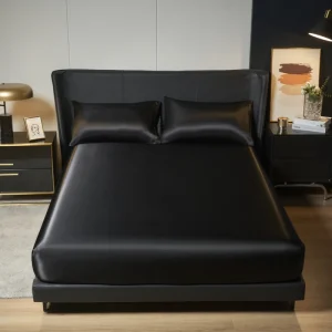 1/3Pc Satin Fitted Sheet Solid Colour  Ice Silk Mattress Cover  Elastic Band Bed Sheet