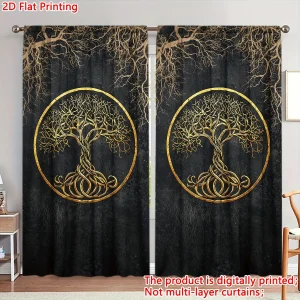 Luxury Black Curtain Drapes Gold Tree