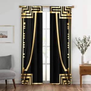 2pcs Gold luxury design  print curtains