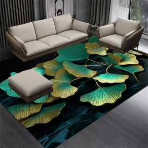 Luxury Green Golden Leaves Carpet